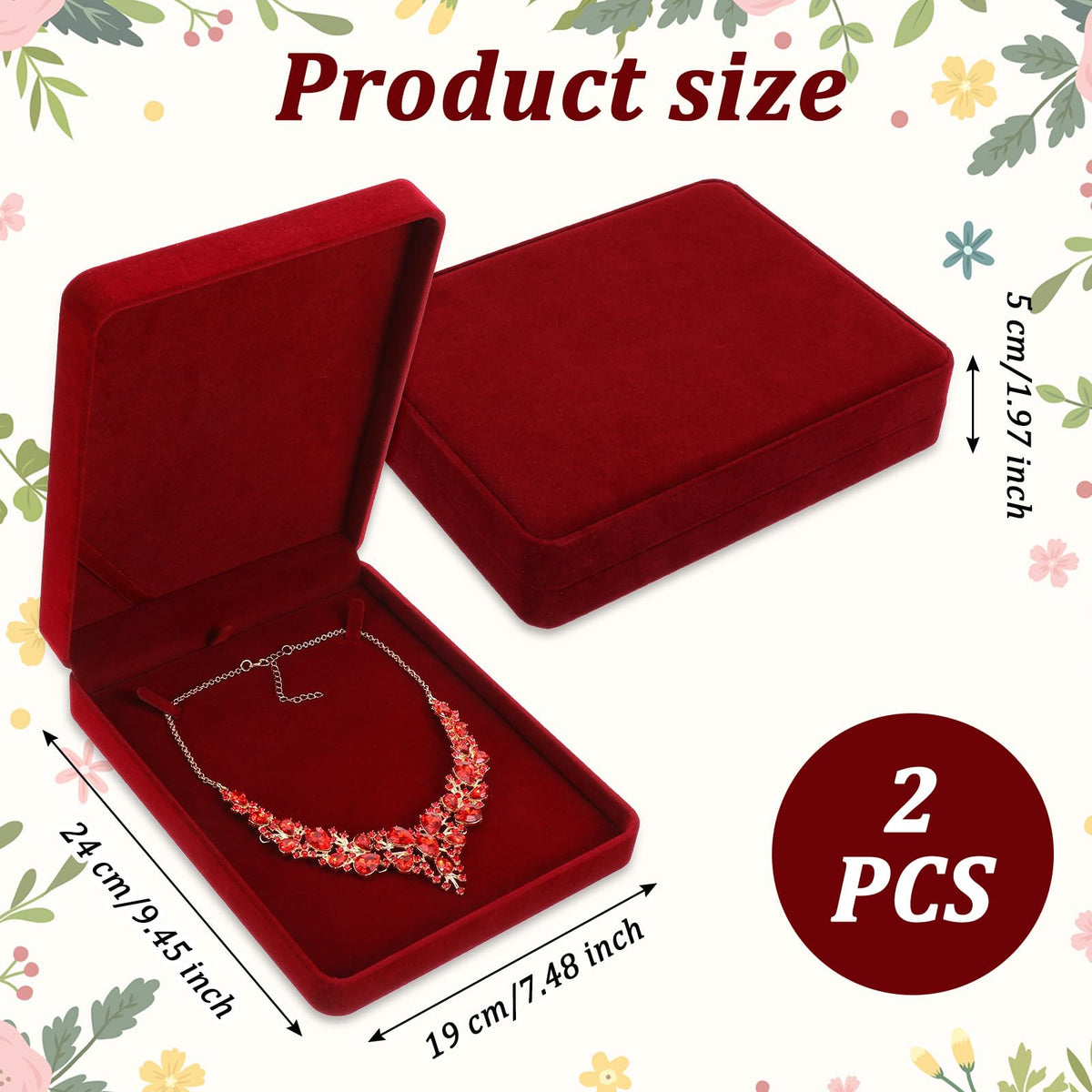 Douaowoc 2 Packs Jewelry Set Wine Red Velvet Box Necklace Earring Ring Necklace Bracelet Gift Display Case Wedding Jewelry Storage Holder(Jewelry Not Contained