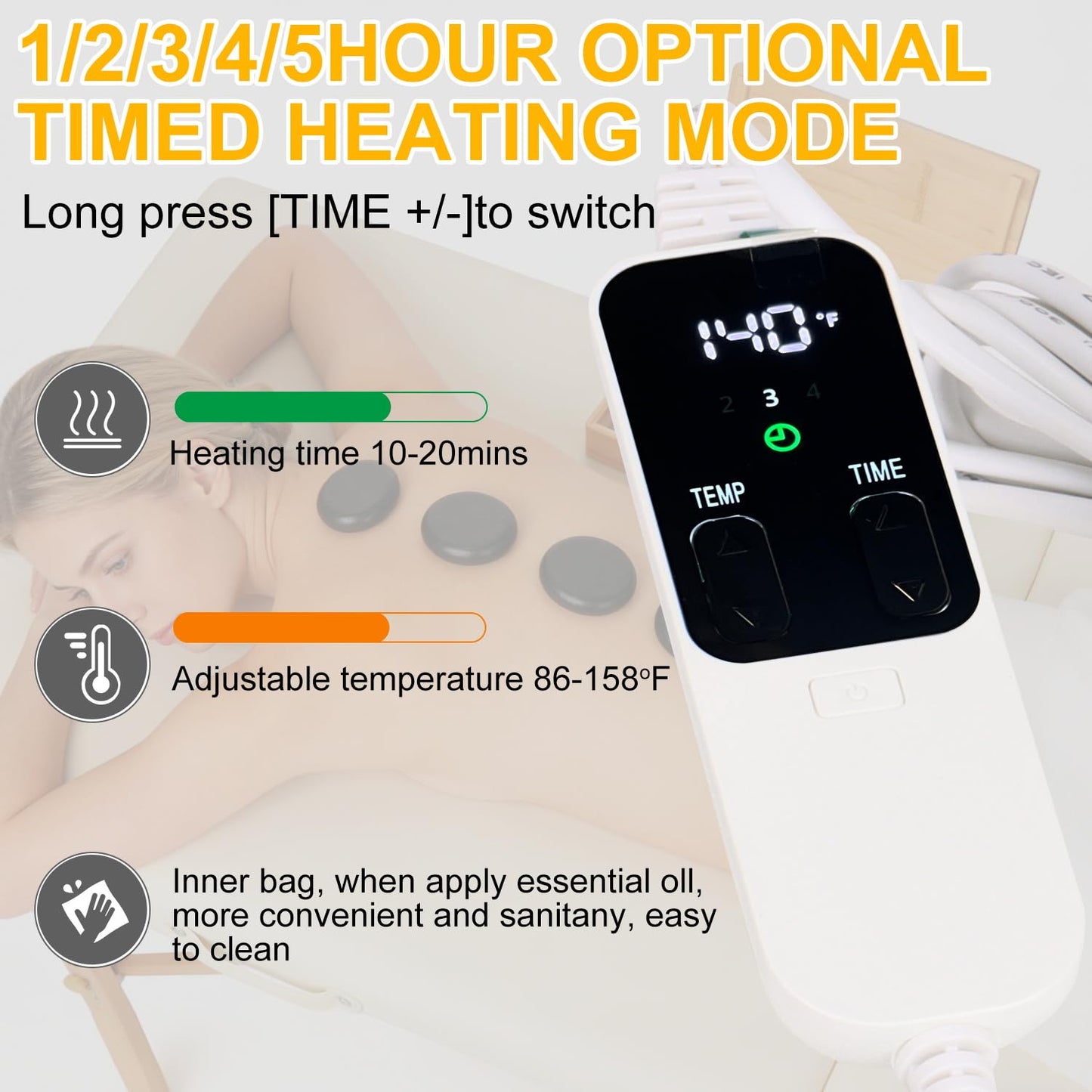 OnVisit Hot Stone Massage Set with Warmer Kit, 10 PCS Rocks Stones with Bamboo Heater Box, Temperature Control and Timing Setting, Massage Stone Heater for Spa & Home Use