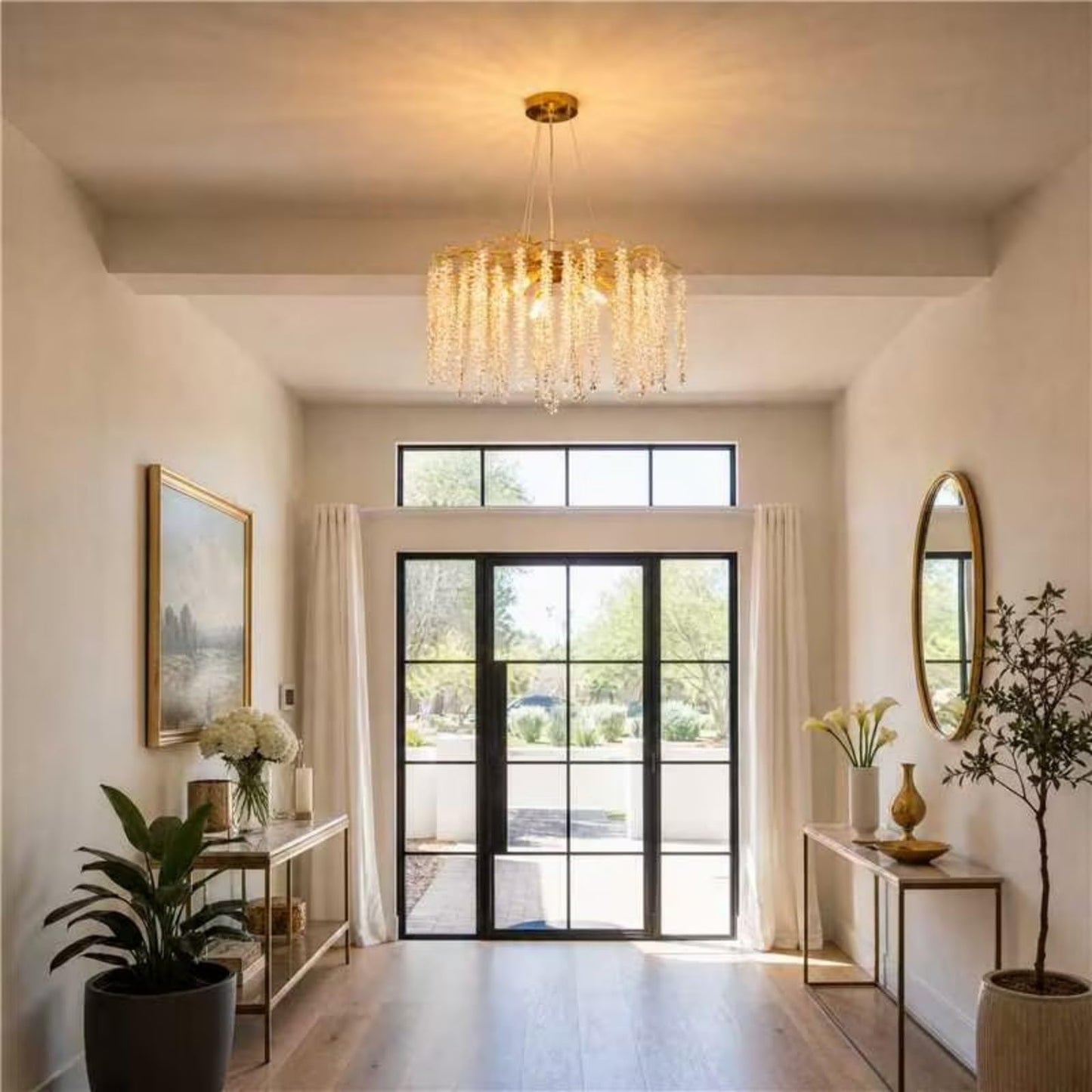 AKDXIRUN Gold Crystal Tree Branch Chandelier, 8-Light Modern Raindrop Pendant Light Fixture with Adjustable Chain & Dimmable, Luxury Unique Ceiling Light for Dining Room Living Room Bedroom, W24in