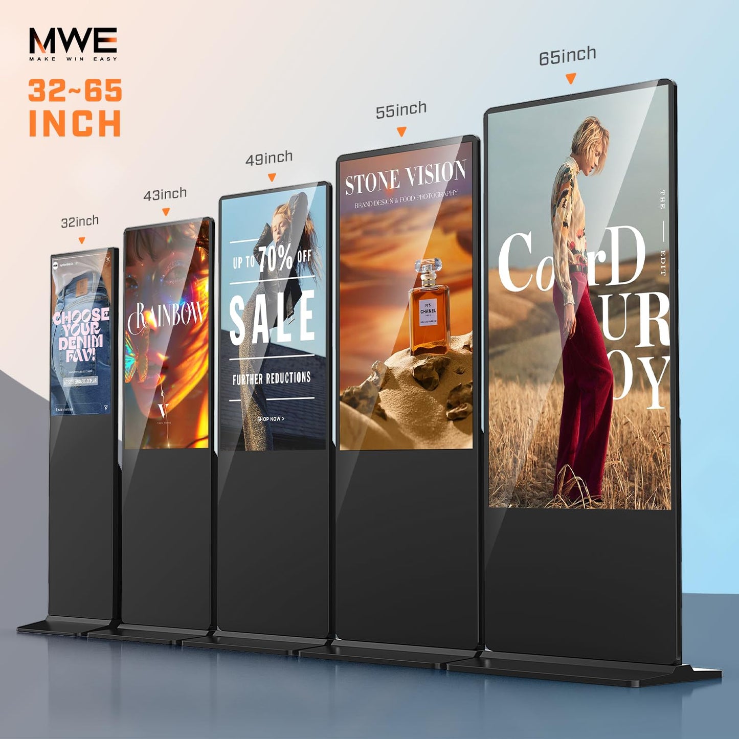 QIXZOCV MWE 43 Inch Indoor Floor Standing Digital Signage Advertising Display Kiosk LCD Screen Commercial Totem Android System Vertical Poster with Auto Media Player