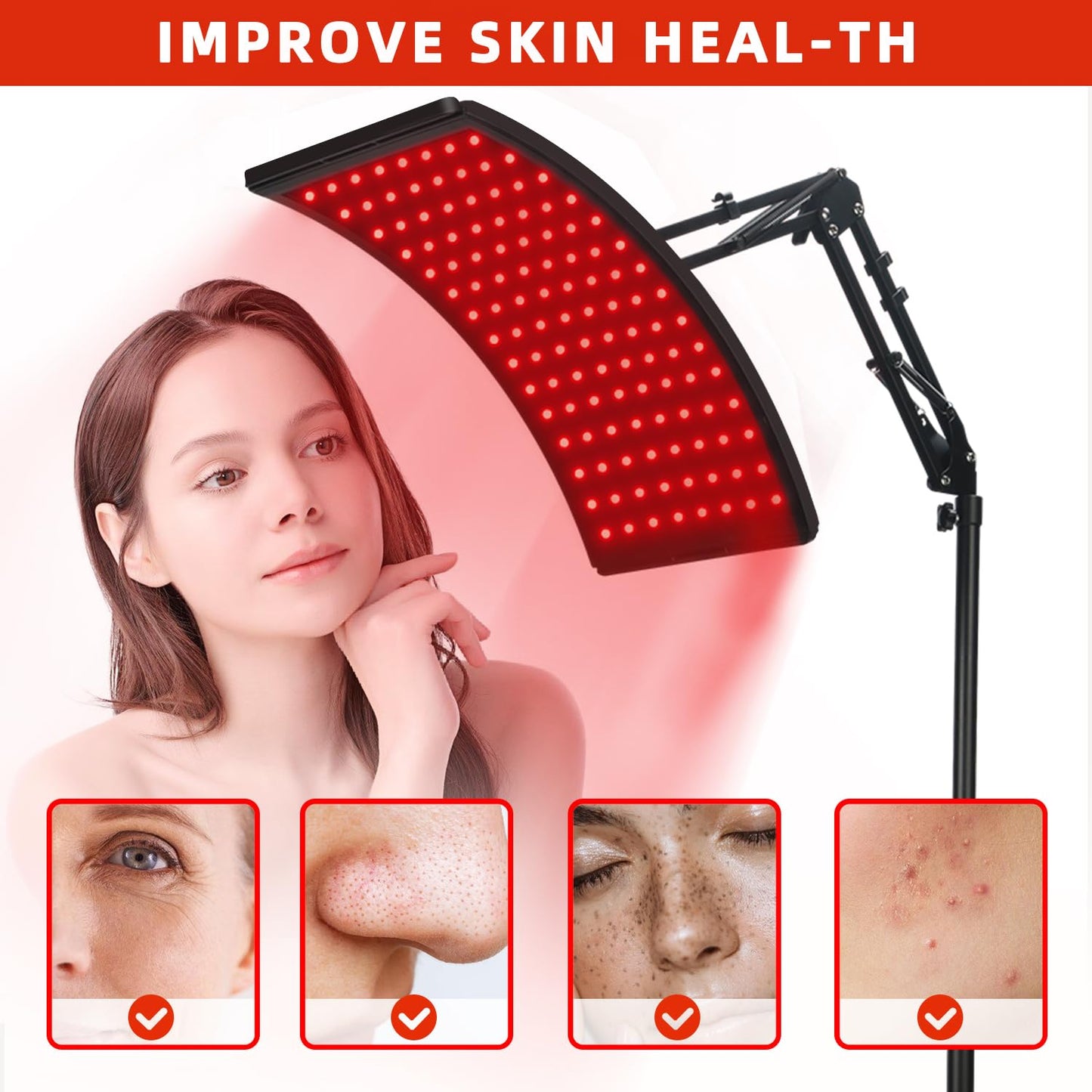 Viconor Red Light Therapy for Face and Body, Red Infrared Light Therapy Lamp with Stand Led 660nm & 850nm Infrared Light Device for Body