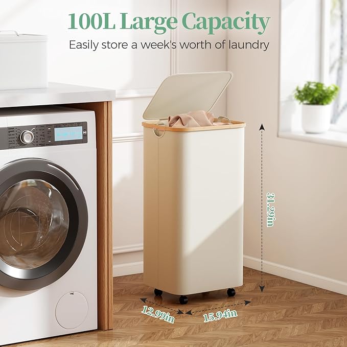 Yecaye 100L Large Capacity Laundry Hamper – Foldable Rolling Laundry Basket