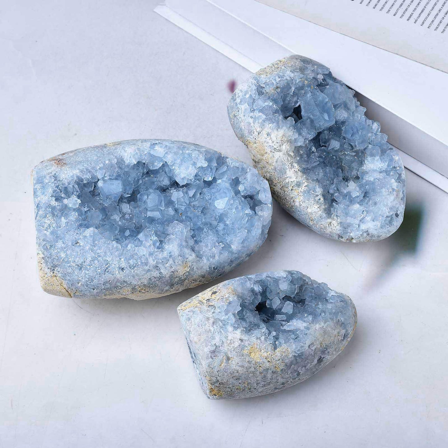 FZBHRO Large Blue Celestite Cluster Geode Healing Crystal Stone Collection Mineral Specimen Home Office Decor Meditation Gifts 1.7-2.2 Pound