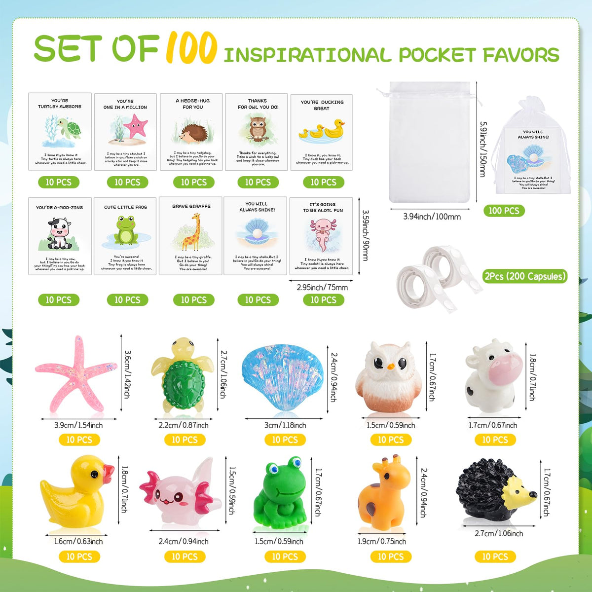 FACULX 100 Set Employee Appreciation Gifts Bulk for Coworkers Staff Thank You Gifts - Funny Resin Animal Favors Ducks Owls Turtles Stars Giraffe with Inspirational Note Cards Office Pocket Pun Favors
