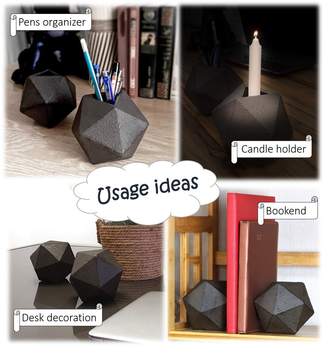 Ambipolar Geometric Decorative Ball Shaped Bookends, Modern Cast Iron Black Bookends for Office Desk, Book Shelf, Room Decor, Home Office, Book Stand or Organizer, Set of 2. Antique Black