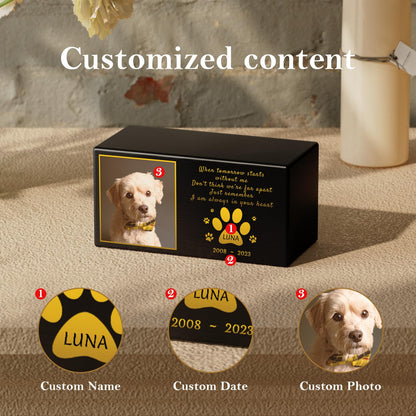 Bemaystar Personalized Pet Urns for Dogs Ashes - Custom Wooden Box with Photo for Pet Memorial Keepsake, Photo Box Pet Cremation Urn, Wood Keepsake Urn for Pet Cremation, Sympathy Gift for Pet Lovers