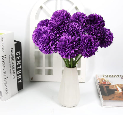 Tinsow 12 Pcs Artificial Flowers Purple Faux Ball Chrysanthemum Bouquet Flowers Wedding Bouquet for Home Garden Party Wedding Decoration