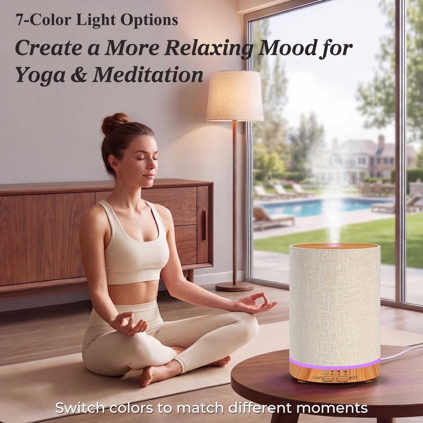 URPOWER 100ML Essential Oil Diffusers for Home with Linen Cover 7 Color Changing Lights, Timer & Auto-Off Scent Diffuser Oil Machine Humidifier Aromatherapy Air Diffusers for Bedroom, Office