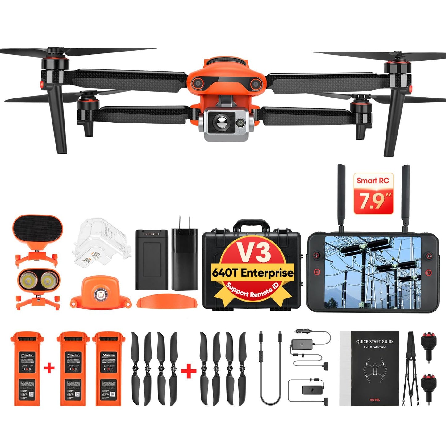 Autel Robotics EVO II Dual 640T Enterprise V3, 640*512 30Hz T~hermal&8" RYYB CMOS Sensor,10 Color Schemes, 4X lossless Zoom, 42 Min,15KM Transmission, Support Remote ID,w/Strobe/Spotlight/ Loudspeaker