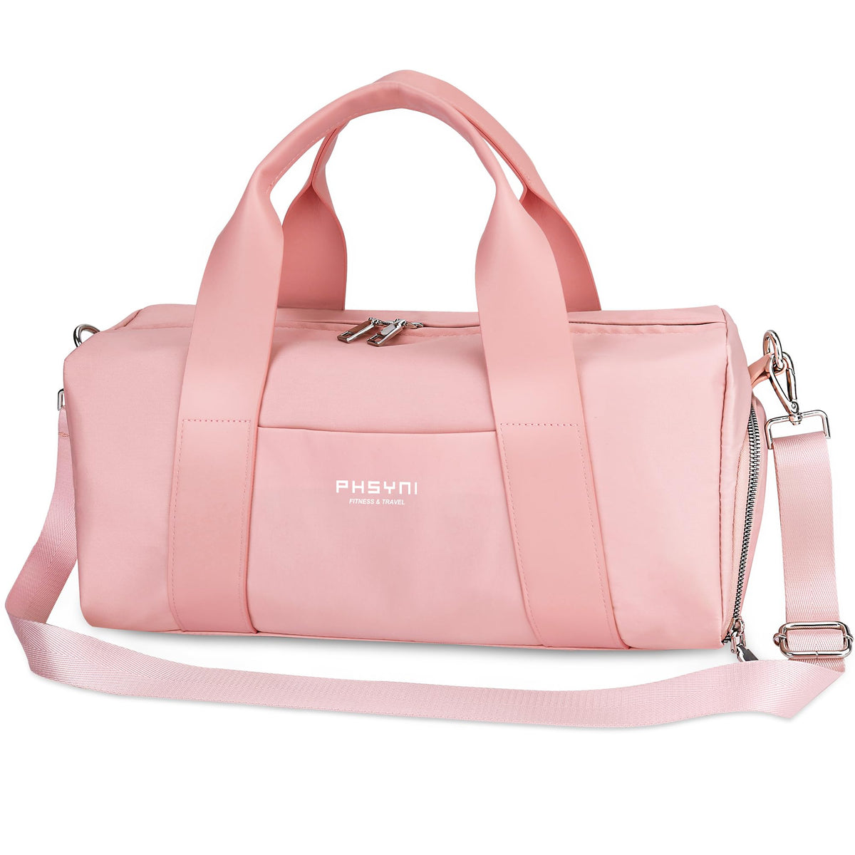 PHSYNI Compact Sports Gym Bag for Women Girls, Cute Mini Duffle Bag with Wet Pocket & Shoes Compartment, Personal Item Travel Workout Bag, 16"-Small, Pink