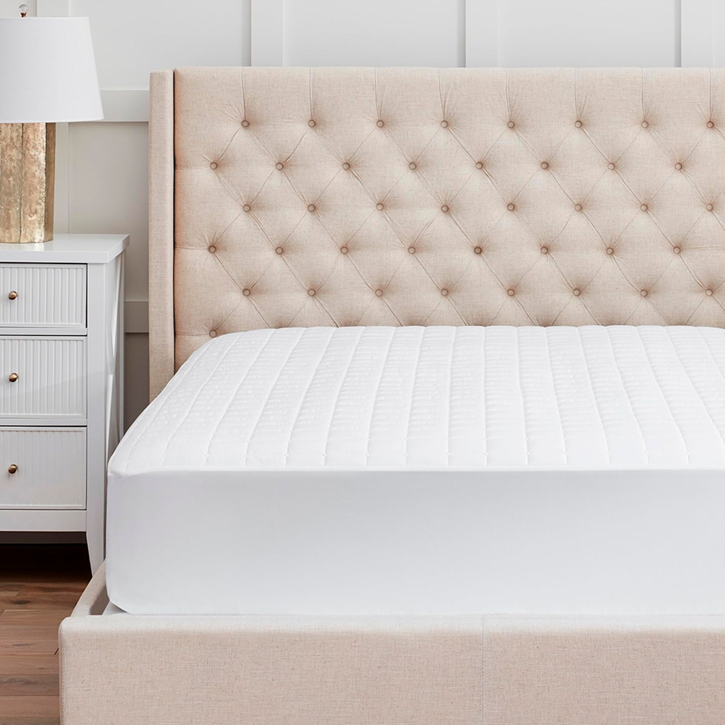 Boll & Branch Mattress Protector - King Size, White Cover - 1 Fitted Protector Included -Padded Fill, Soft, and Breathable - Hypoallergenic and Safe for Sensitive Skin