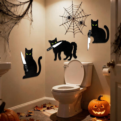 HESUSLA Scary Black Cat Halloween Wall Decor, Black Cat Halloween Decor, Dark Style Wall Art for Entryway, Kitchen, Bathroom, Living Room,Spooky Chic Home Decorations