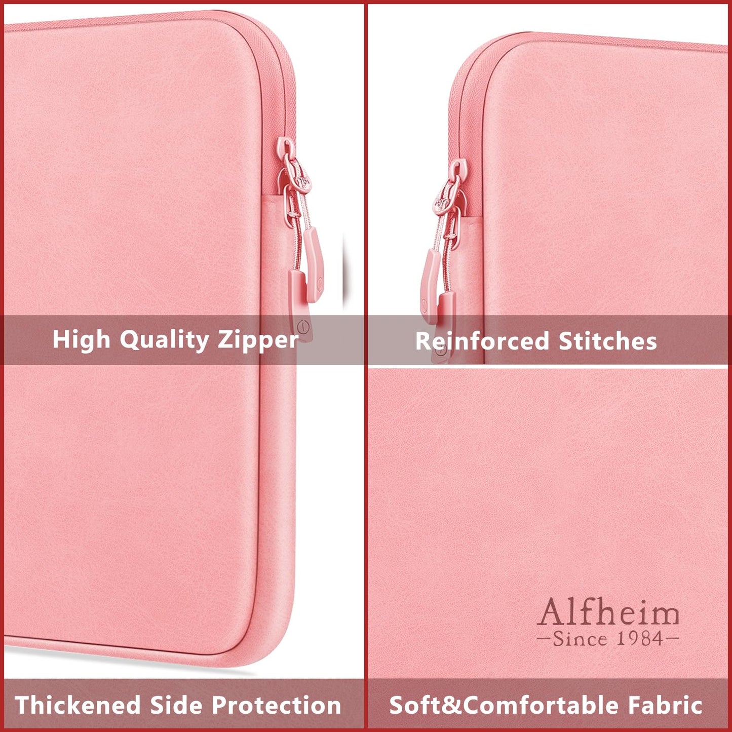 Alfheim Laptop Sleeve Case 14 inch, Waterproof Shock Resistant Fashion Lightweight PU Leather Bag Case for Notebook Tablet iPad（Pink）