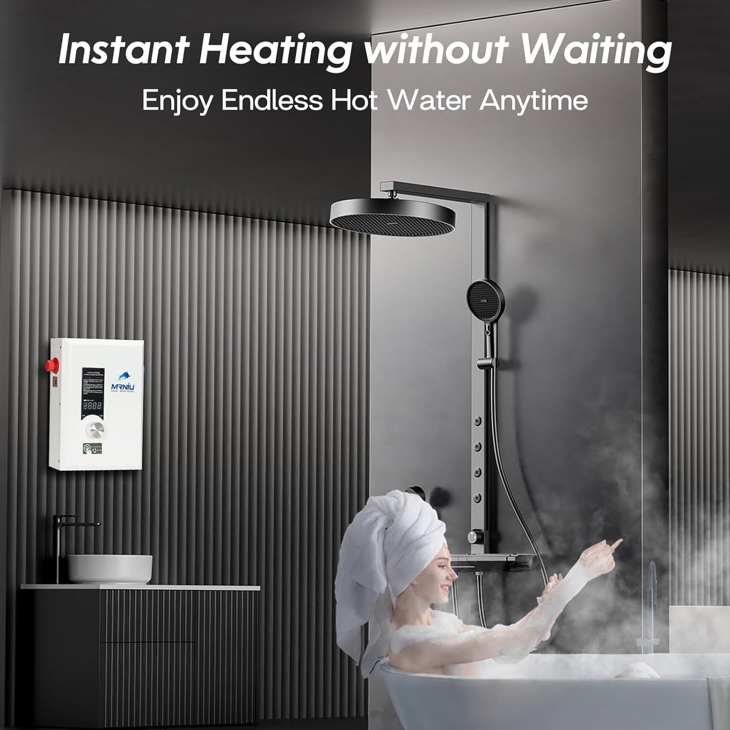 24Kw 220V Electric Tankless Water Heater, LED Temperature Display, On-Demand Instant Hot Water, Space-Saving Design for Whole House Shower – Endless Hot Water Supply for Residential Use