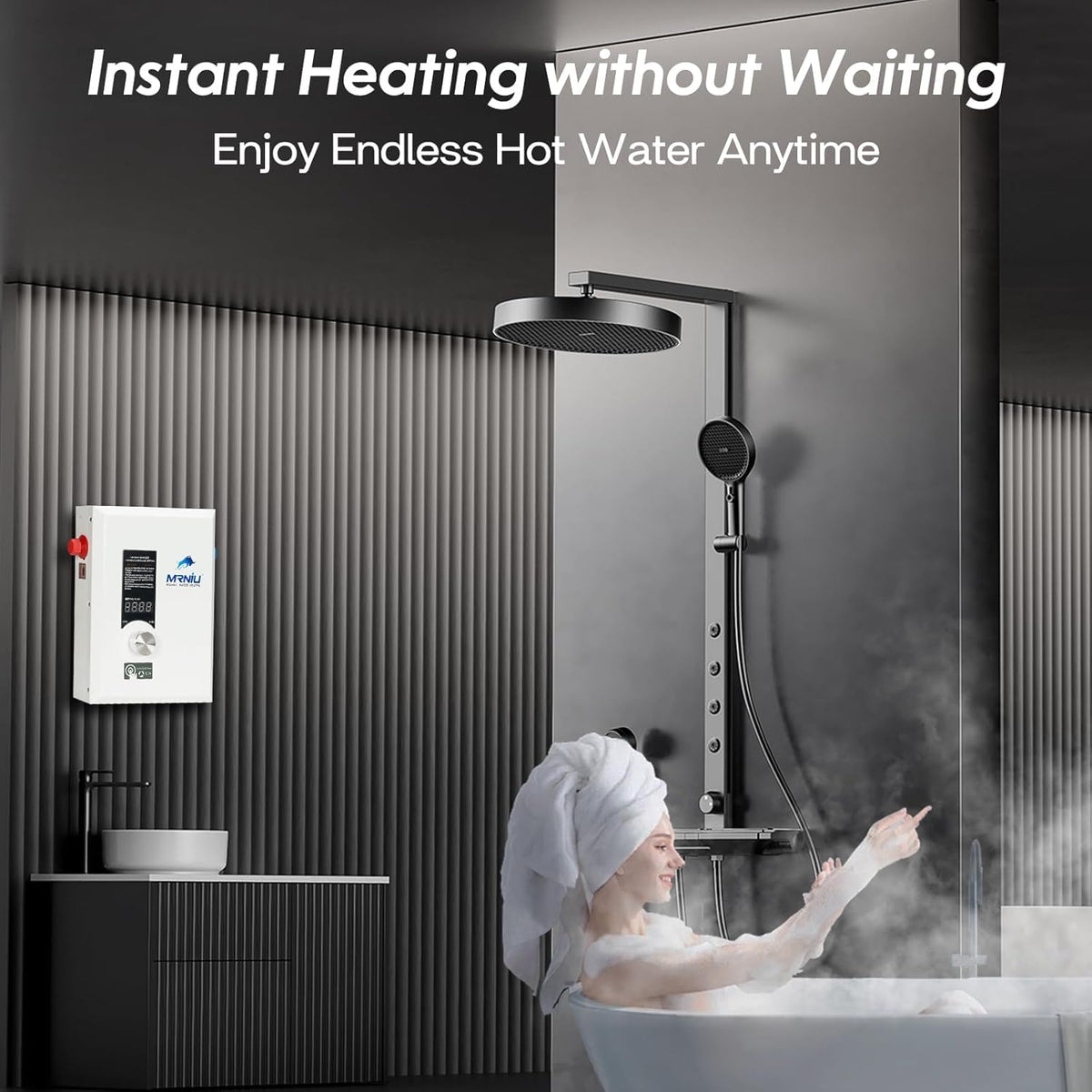 24Kw 220V Electric Tankless Water Heater, LED Temperature Display, On-Demand Instant Hot Water, Space-Saving Design for Whole House Shower – Endless Hot Water Supply for Residential Use