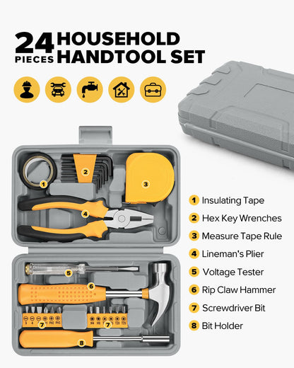 24pcs Home DIY Tool Kit for Household, Office & Garage - General Repair Small Hand Tool Set with Storage Case