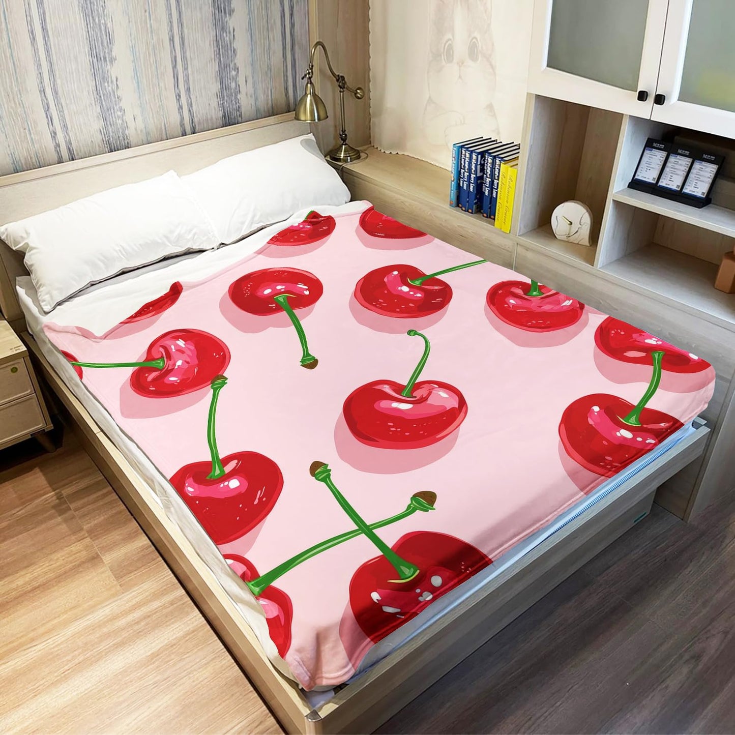 XSMEI Cherry Pattern Throw Blanket, Decorative Fleece Blanket with Fresh Fruit Design, Super Soft Warm and Cozy, Gifts for Women Girls Kids, 50" x 60"