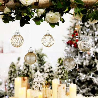 CristBest 30ct Christmas Ball Ornaments-60mm/2.36" Shatterproof Clear Plastic Xmas Balls Baubles Set with Stuffed Delicate Sparkling, Hanging Christmas Tree Decorations (Champagne Gold)