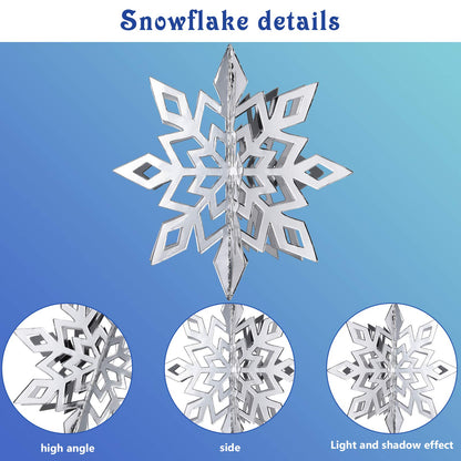 3D Hollow Christmas Winter Hanging Snowflakes Ornaments Decorations Glittery Large Snowflake Pendant Garlands for Winter Wonderland Party Home Decoration (Silver, Light Blue, Dark Blue,18 Pieces)