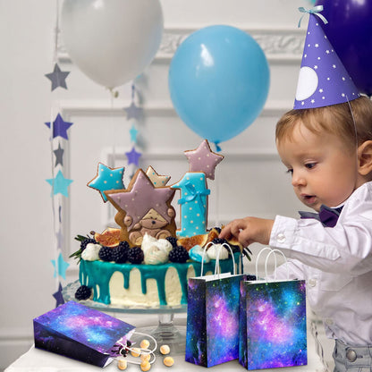Containlol 16 Pcs Galaxy Party Bags Outer Space Party Gift Bags Goody Candy Boxes for Solar System Planet Birthday Baby Shower Supplies