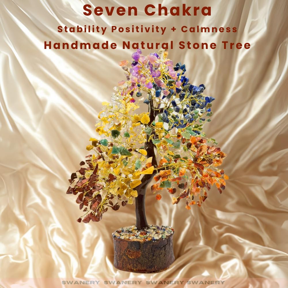 Crystal Tree of Life 7 Chakra Healing Crystal Trees for Home Decor, Office Desk Decor, Living Room Decor, Handmade Bonsai Trees for Positive Energy, Money, Good Luck Birthday Gifts for Women