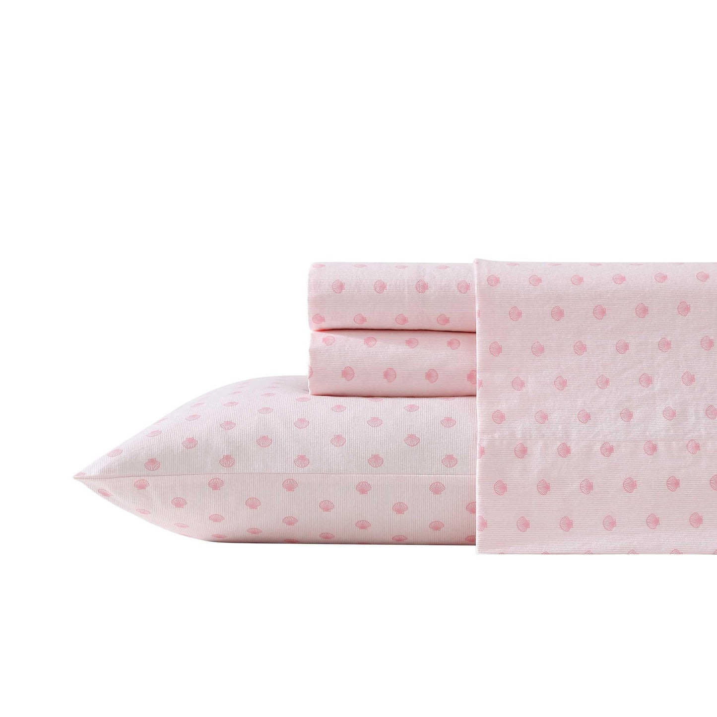 Laura Ashley – Twin Size Sheet Set, Soft & Lightweight Cotton Percale Bedding with Matching Pillowcase, Deep Pocket, Coastal Room Decor, College Dorm Room Essentials (Scallop Dollop Pink)