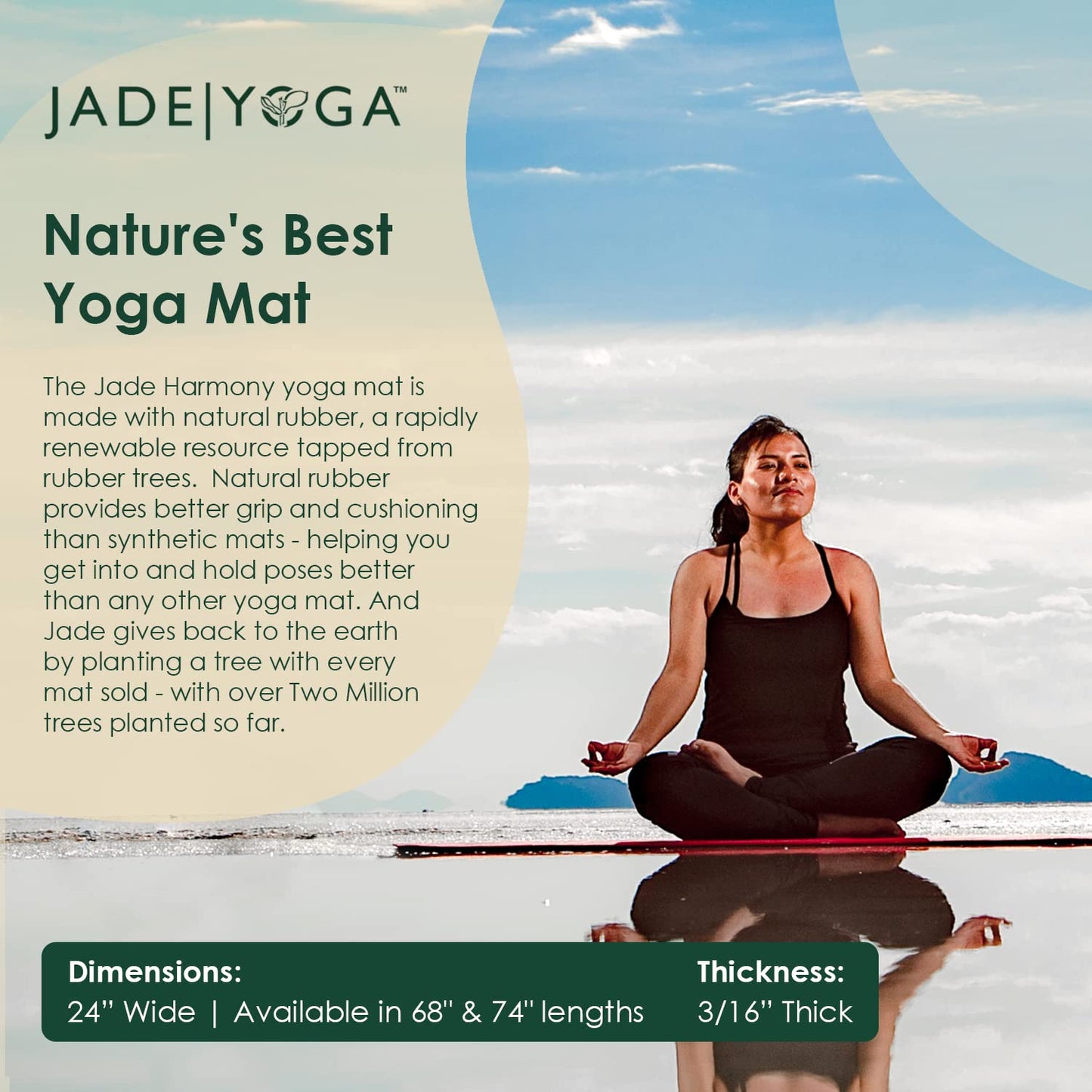 JadeYoga Harmony Yoga Mat- Durable & Thick Gym Fitness Mat, Non-Slip Natural Rubber Yoga Mat- Home Exercise & Stretching Mat, Workout Mat- Yoga Pilate Meditation for Women & Men (Midnight Blue, 74'')