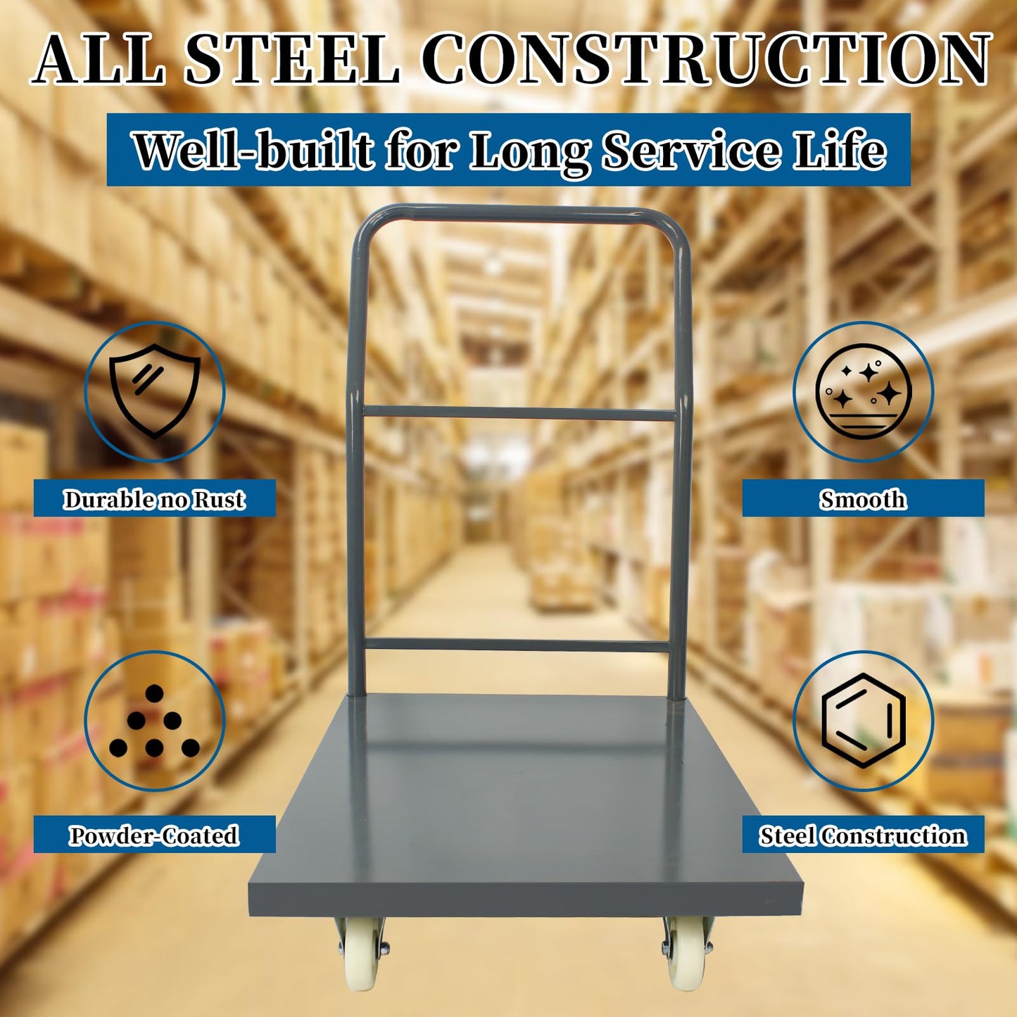 Heavy Duty Platform Truck Moving Flatbed Cart, Steel Flatbed Cart for Luggage Moving, Shopping, 48"x30"Push Dolly, 2000 LBS Dolly Cart Flatform with Wheels and Handle (48"x30")