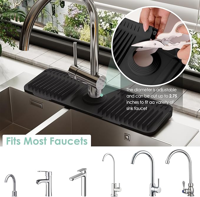 17.7 Inch Silicone Faucet Mat for Kitchen Sink Splash Guard