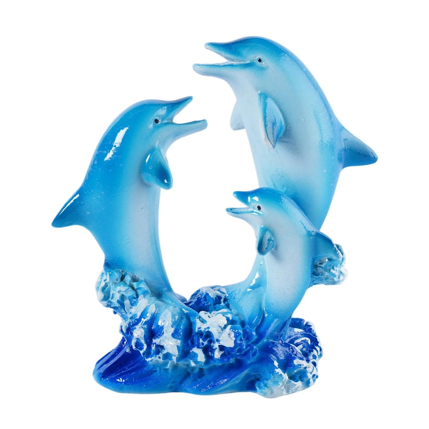 Brizoria Dolphin Decor Dolphin Statue Three Jumping Dolphins on Ocean Wave Base Gradient Blue Resin Coastal Tabletop Figurine for Ocean Bathroom Decor andOcean Room Decor