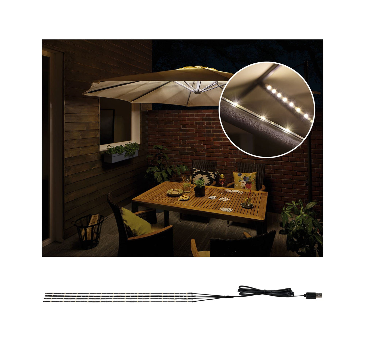 Paulmann 942.08 Outdoor Mobile Parasol Lighting IP44 3000K 4x0.4m Parasol luminaire Decorative luminaire Light Strips LED Strips 94208