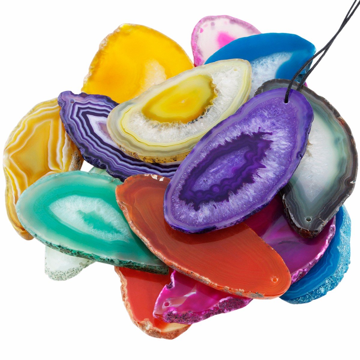 SUNYIK Top Drilled Agate Quartz Slice,Irregular Shapes,Assorted Random Color,Pack of 10