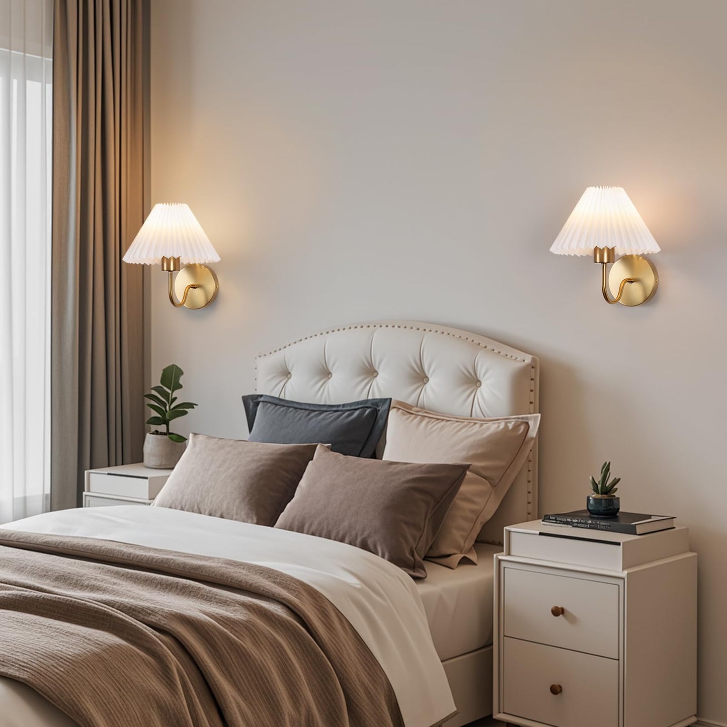 ADISUN Wall Sconces Sets of 2, Golden Plug in Wall Sconces with Switch for Dresser, Classic Cord Wall Lamp for Bedroom Living Room Bathroom Dining Room Corridor Staircase