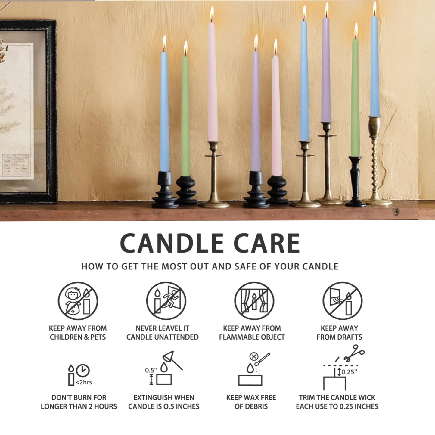 Dripless Candle Sticks Taper Candlesticks,Gedengni 10 Inches Pink Tapered Candles Green Candle Stick Colorful Taper Candles Candy Dinner Candle Wax for Home Party Women Gift,4pcs (8D4P-LIGMIX)