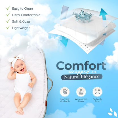 Cal-ko Moses Basket for Newborns – Baby Changing Basket with Waterproof Pad – Reinforced Mesh Sides – Includes Travel Case – Portable Diaper Basket for Dresser Top or Nursery Use (Cotton, Teal)