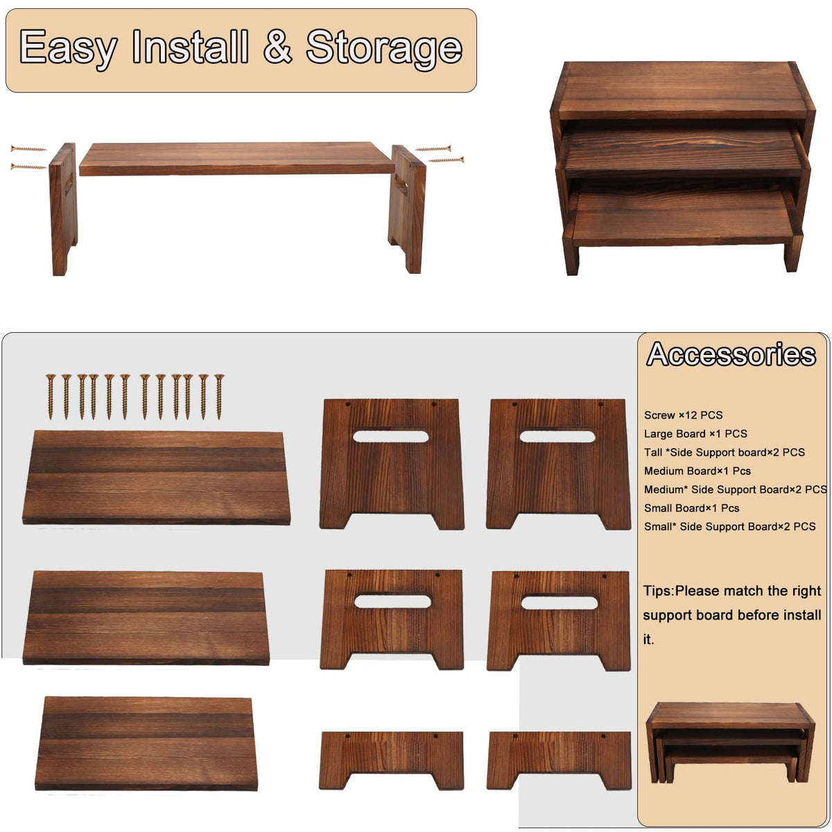 MRPAPA 3 Tier Cupcake Stand & Wood Display Risers,for Food Desserts Stand Perfume Organizer Funko POP Collections, Display Stand for Organizer and Decoration (Dark Brown-Display Riser)