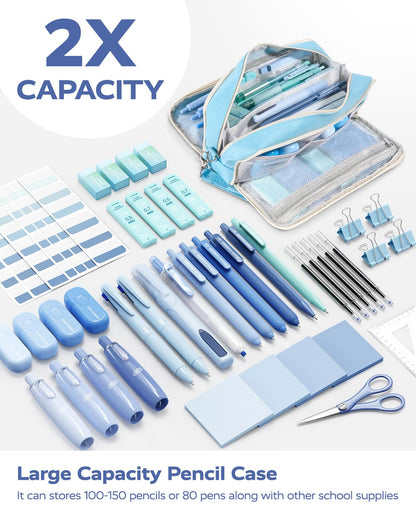 Four Candies Blue School Supplies, Gel Pens with Black Ink, Correction Tapes,Pastel Highlighters, Mechanical Pencils, Sticky Notes, Index Post for Bible Study Stationary College Essentials