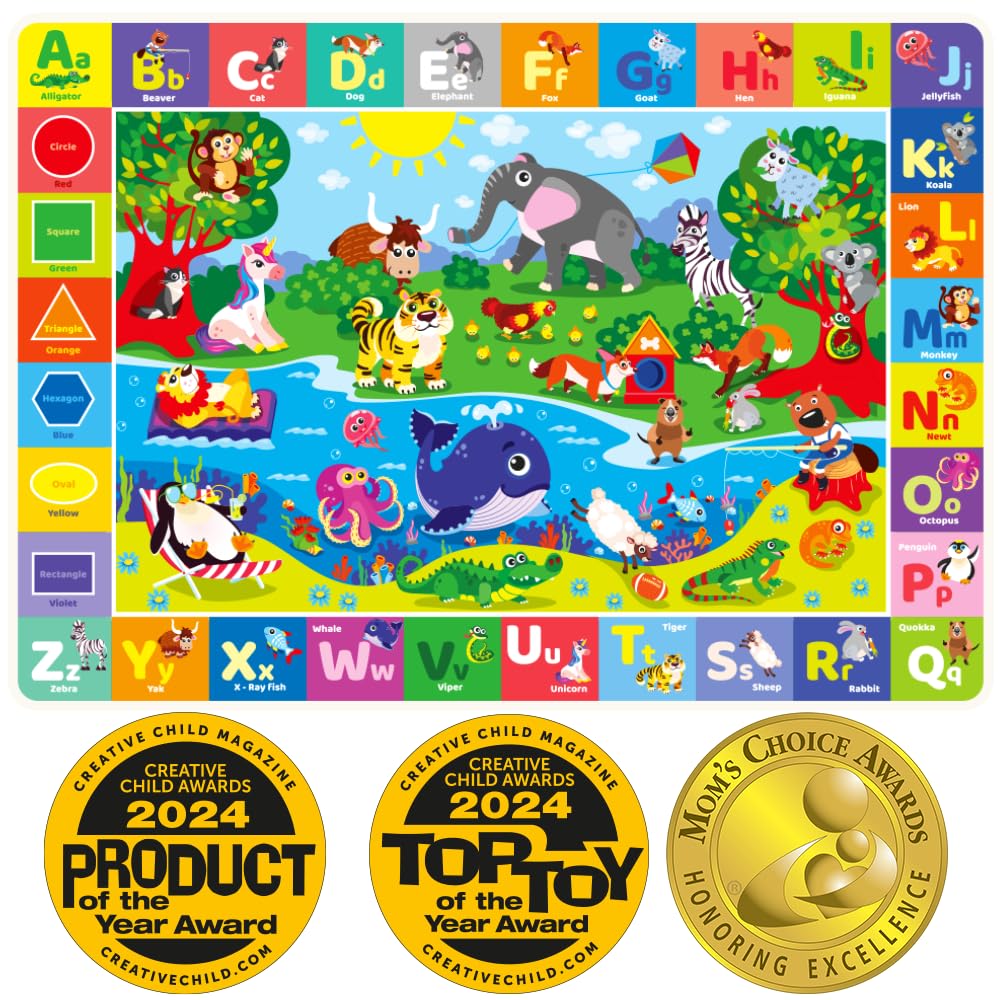 QUOKKA Baby Play Mat For Floor - 112x150 cm ABC Rug For Kids - Extra Thick (0.8cm) - Non-Slip Padded Nursery Mat for Crawling & Fun - Toddlers & Infants Foldable Gift Rug