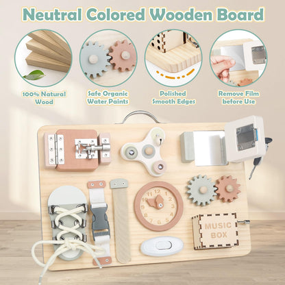 Joyreal Wooden Busy Board for Toddlers - Activity Board Sensory Toys Fidget Board Montessori Travel Toys for Plane Fine Motor Skills Gift for Girls Boys