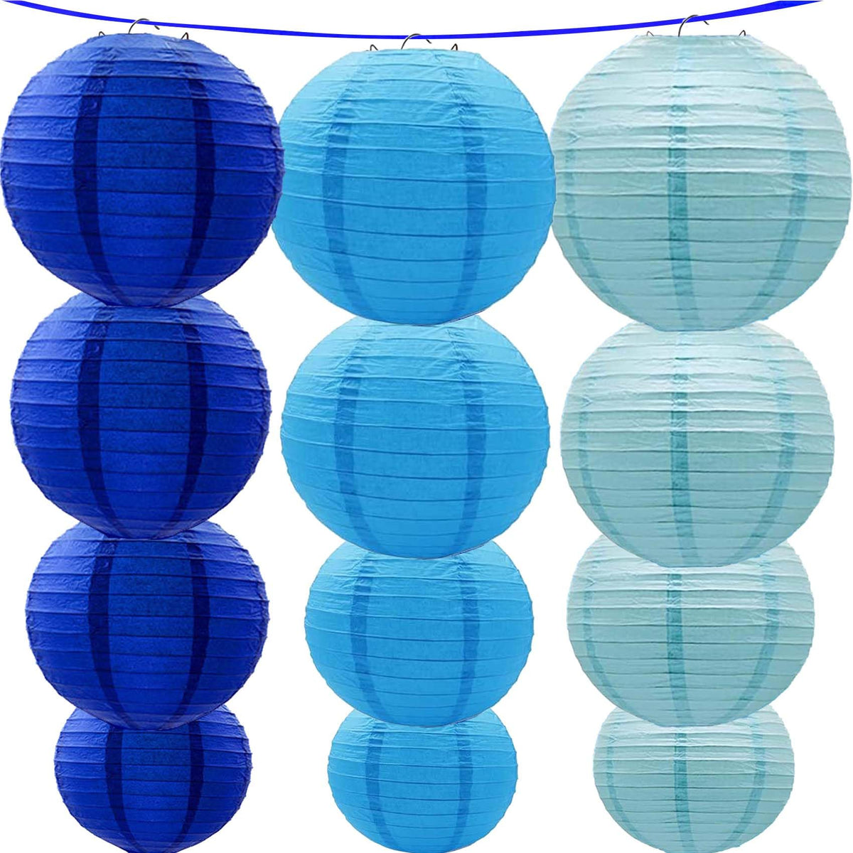 Blue Paper Lanterns 12Pcs Hanging Lanterns for Birthday Party, Wedding, Home Decor, Baby Shower Festive Decoration