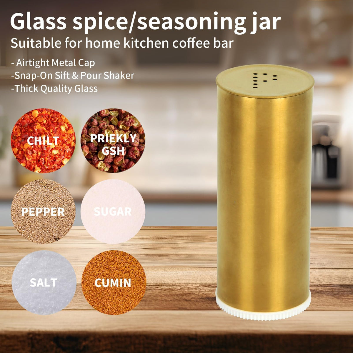 Snailhouse Salt and Pepper Shakers Set, 2 Pack Stainless Steel Modern Farmhouse Decor for Kitchen, Camp, BBQ, RV, Gold