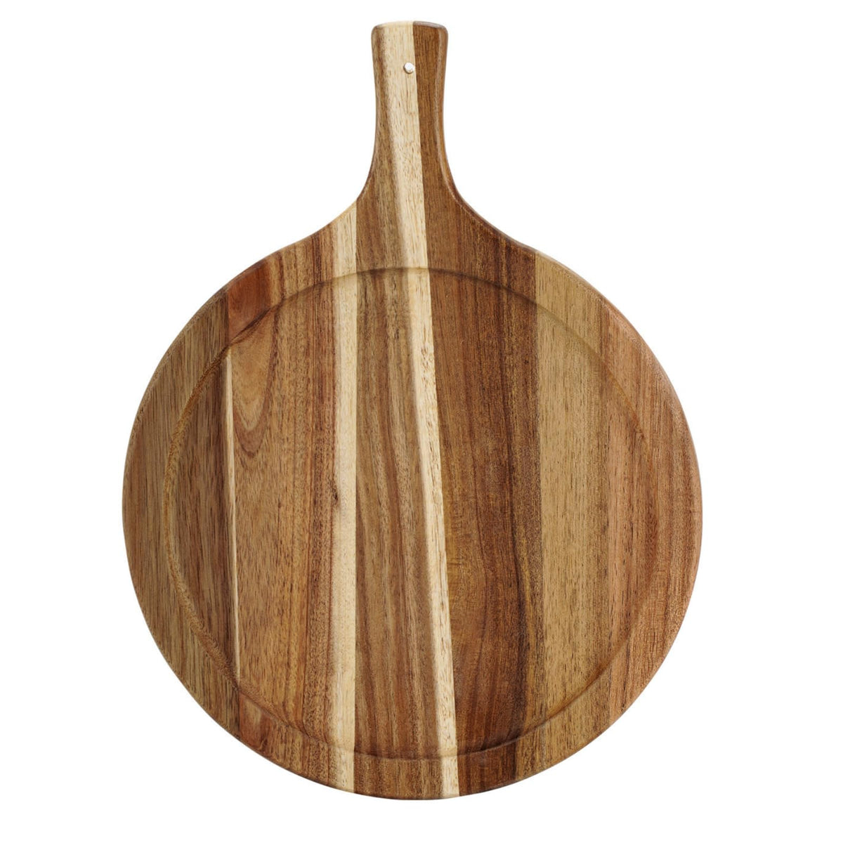 Acacia Wood Round Cutting Board with Handle, Pizza Cutting Boards for Kitchen, Small Wooden Chopping Board, Charcuterie Serving Boards for Cheese, Meat, Vegetables, Bread, 15.7" x 11.8"