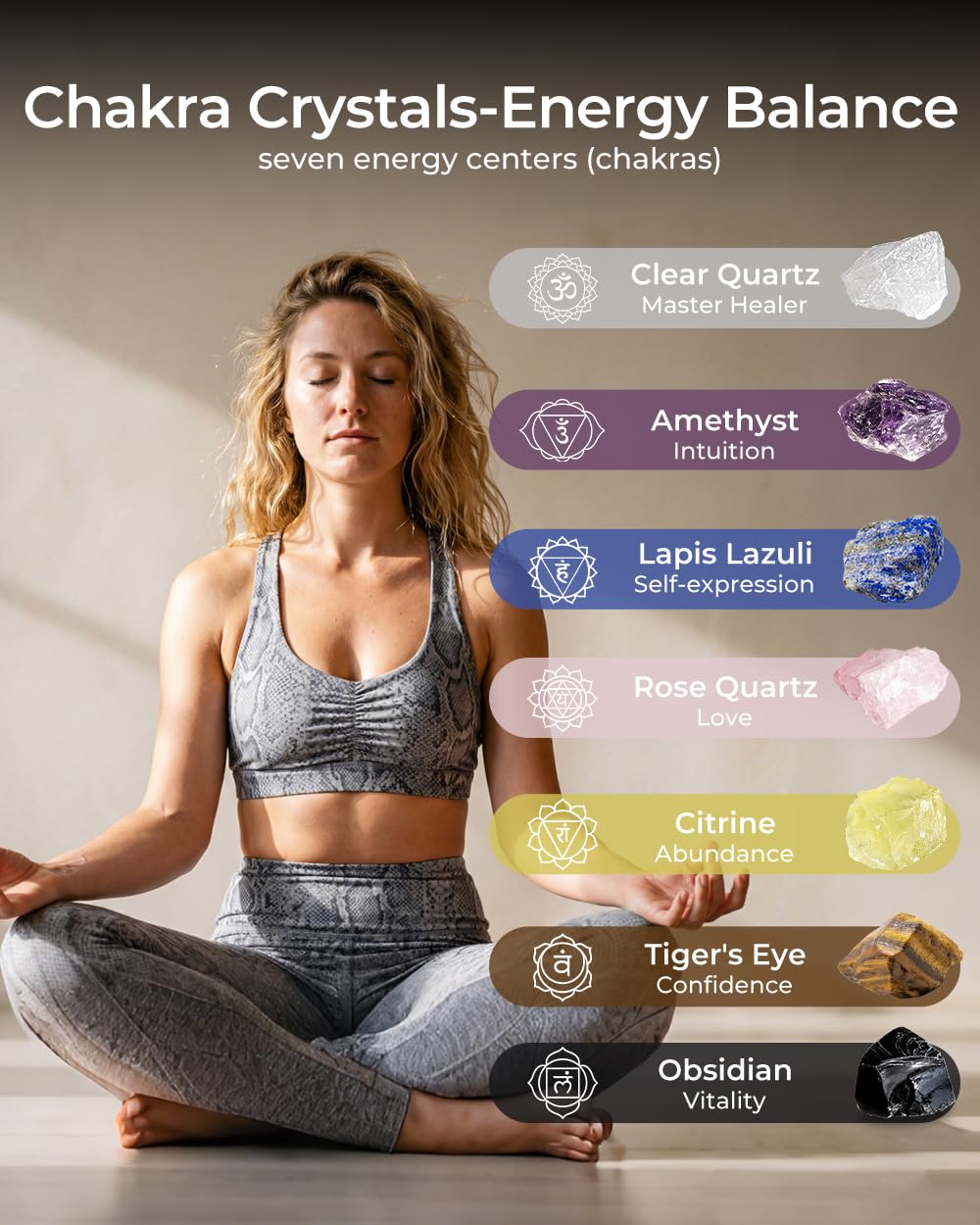 Crystals and Healing Stones - Thumb Worry Stones for Stress Relief Gifts - 7 Chakra Crystal Stones Set, Real Natural Raw Reiki Positive Energy for Meditation, Birthday Crystal Gifts Set for Women