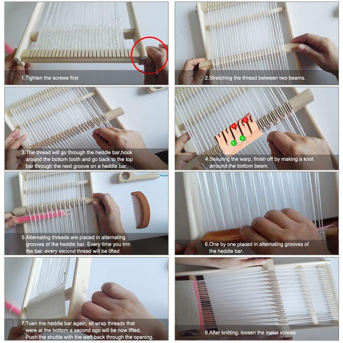 Kitchnexus Wooden Weaving Loom Kit 40 x 26 cm Multi-Craft Lap Frame Hand-Knitted Woven Set DIY for Kids Adults Beginners Children