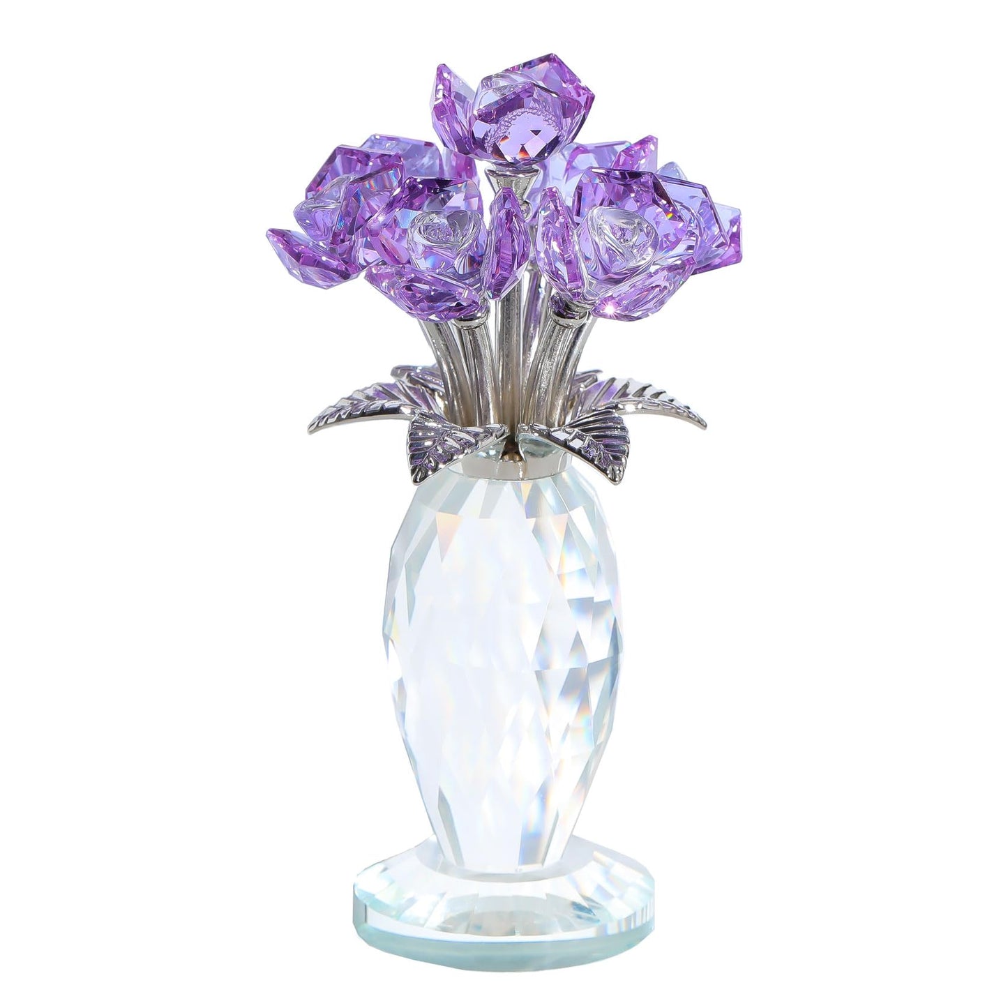 Arikyrist Crystal Purple Rose Flower Gifts for Women Collectible Glass Roses Bouquet Romantic Crystal Rose Figurines for Adults on Birthday Wedding Christmas