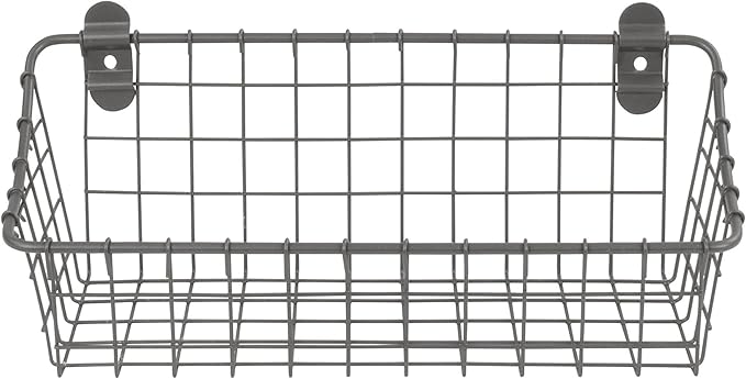 Spectrum Small Wire Wall Basket Industrial Gray Rustic Wall Bin, Vintage Wire