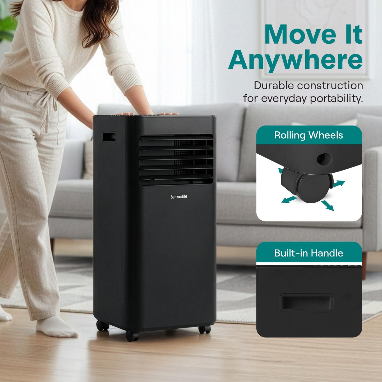 SereneLife Portable Air Conditioner 8000 BTU | 3-in-1 Cooling, Fan and Dehumidifier | 24-H Timer with up to 350 sq ft Coverage | AC Unit for Bedroom, Home & Office | Includes Window Kit & Remote