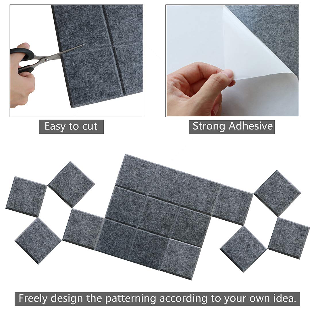Uoisaiko Large Felt Board Tiles with 30 Pins, 30x30cm Pack of 6 Bulletin Board Notice Boards for Home Office Kitchen, Self Adhesive Pin Board Wall Tiles for Photos Memos