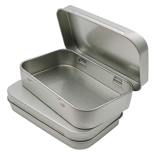2 Pcs Metal Hinged Tin Box Container Mini Portable Small Storage Container Kit with Lid for Home Storage 3.7x2.3x0.8 inch, Silver