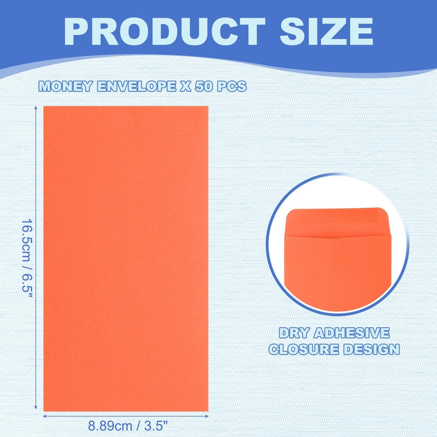 PATIKIL Money Envelope, 50 Pack 6.5" x 3.5" Cash Envelopes Money Holder Bags Budgeting Saving Challenge Letter for Gift Coins Checks Tickets Jewelry Passport Card, Orange